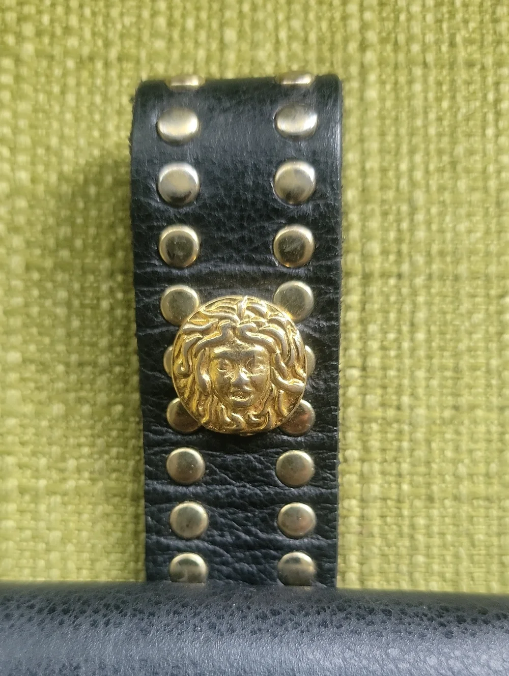 Leatherock Black Leather Studded Belt Pouch with Gold Medallion